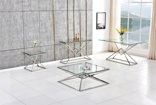 CONSOLE PYRAMIDE CHROME TRANSPARENT 120x40x78 cm