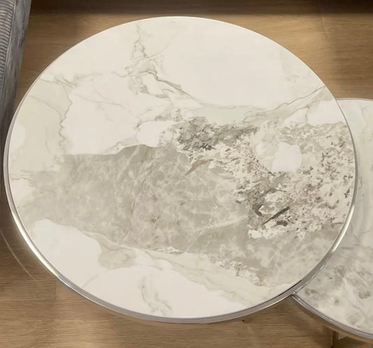 TABLE BASSE MIAMI CHROME MARBRE BLANC