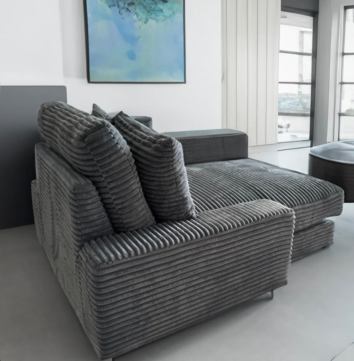 CANAPE CELIA MOELLEUX EN TISSU COTELE EPAIS ANTHRACITE 180x135cm