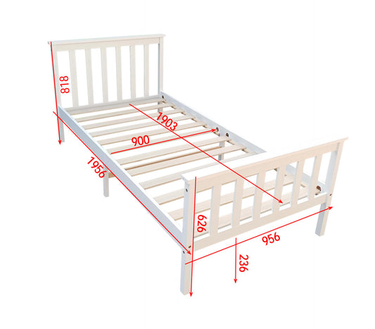 LIT BATNA EN BOIS BLANC 90x190cm