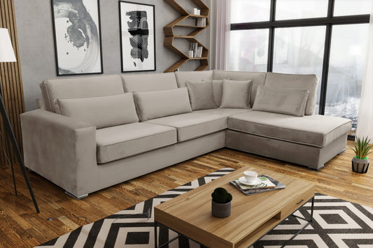 CANAPE LE BRISTOLA ANGLE DROIT VELOURS BEIGE 315X230cm