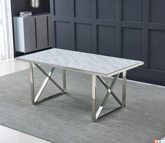 Table repas LEVANTO chrome plateau en verre trempé