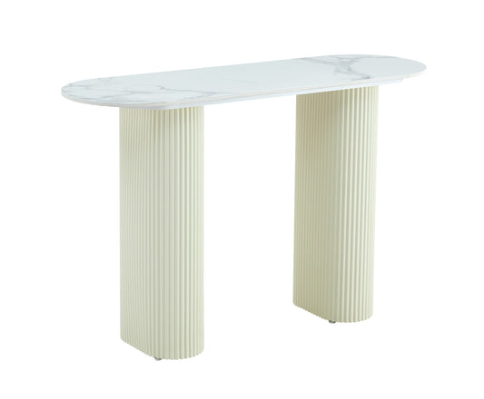 CONSOLE ROXY PIED BEIGE PLATEAU CERAMIQUE MARBRE BLANC