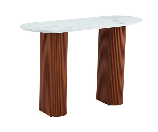 CONSOLE ROXY PIED NOISETTE PLATEAU CERAMIQUE MARBRE BLANC