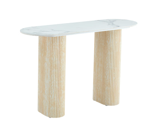 CONSOLE ROXY PIED TRAVERTIN PLATEAU CERAMIQUE MARBRE BLANC