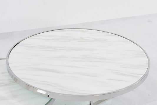 TABLE BASSE MIAMI CHROME MARBRE BLANC
