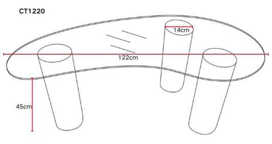 TABLE BASSE PYLONE PIED NOIR PLATEAU TRANSPARENT 120X70X45cm