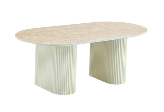 TABLE BASSE ROXY PIED BEIGE CERAMIQUE TRAVERTIN MAT 120x60x45cm