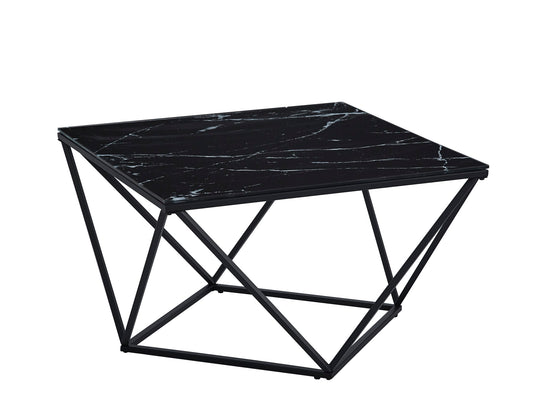 TABLE BASSE ALINA METAL NOIR VERRE MARBRE NOIR 80X80X45CM