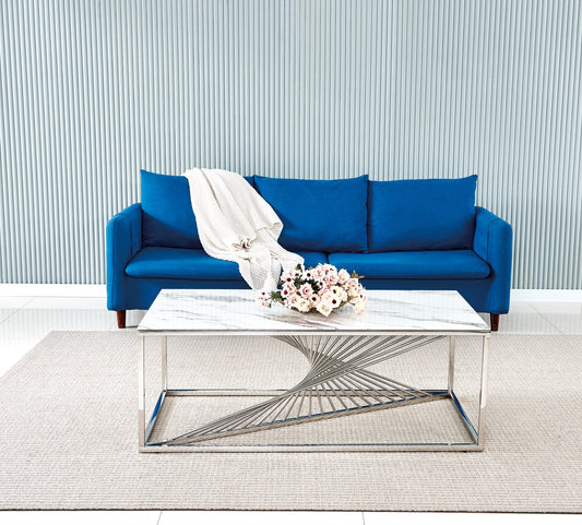 TABLE BASSE BRITANNY CHROME MARBRE BLANC 120x60x45 cm