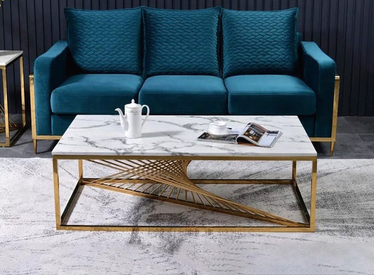 TABLE BASSE BRITANNY GOLD MARBRE BLANC 120x60x45 cm