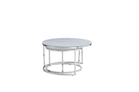 Lot de 2 tables Basses Gigogne ARTO inox et plateau en verre