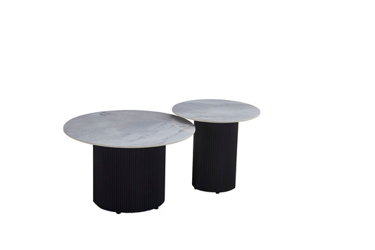 TABLE BASSE GIGOGNE POLPO PIED NOIR PLATEAU CERAMIQUE MARBRE GRIS 70X70X38 + 50X50X45