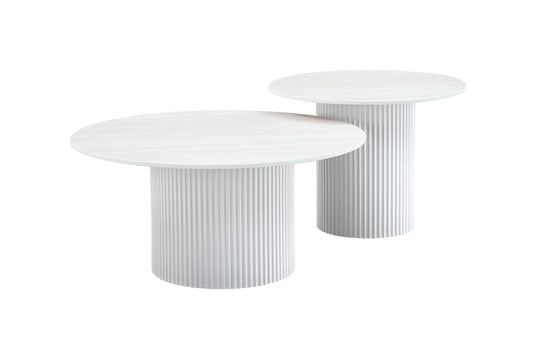 Table basse mina pied metal blanc plateau ceramique bois blanc