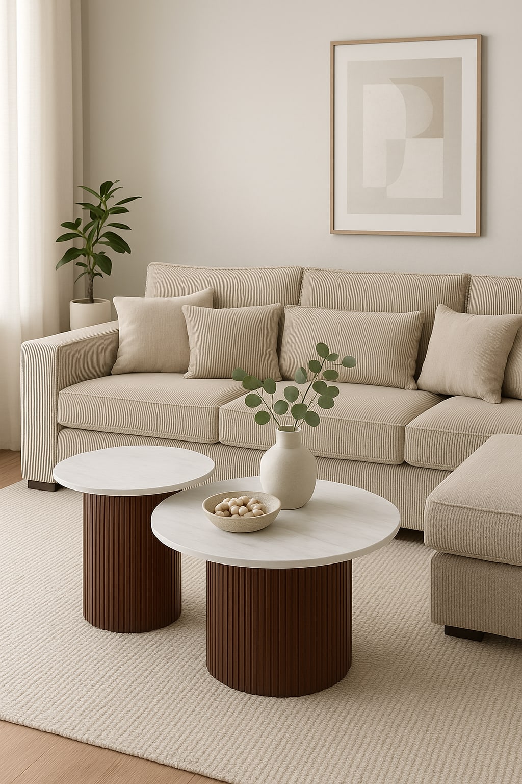 Table basse Mina pied noyer plateau ceramique bois blanc
