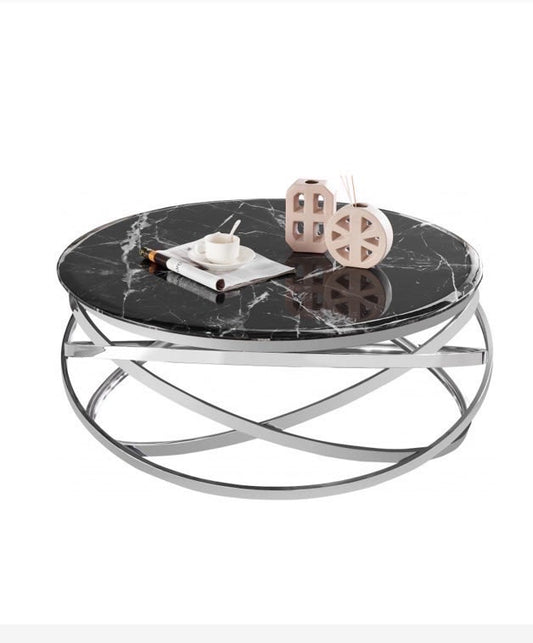 TABLE BASSE EVOL CHROME MARBRE NOIR 100 CM