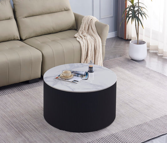 TABLE BASSE VALMY PIEDS NOIR PLATEAU CERAMIQUE MARBRE GRIS 80X45