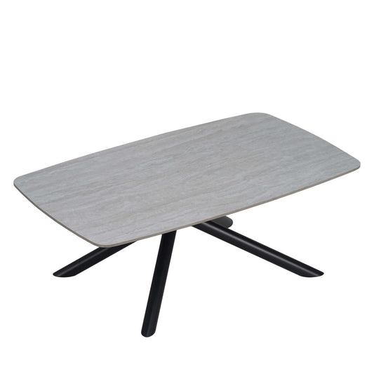 TABLE BASSE NYSA PIED METAL NOIR CERAMIQUE TRAVERTIN BLANC 120CM