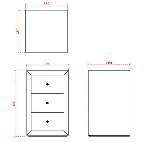 Chevet en verre miroir ADEL avec 3 tiroirs