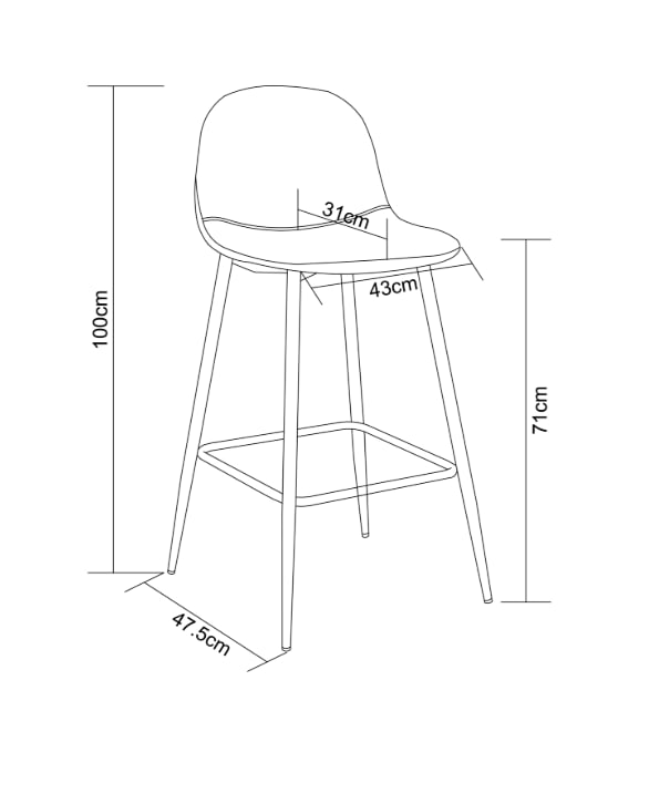 TABOURET DE BAR SCANDINAVE METAL NOIR VELOURS GRIS