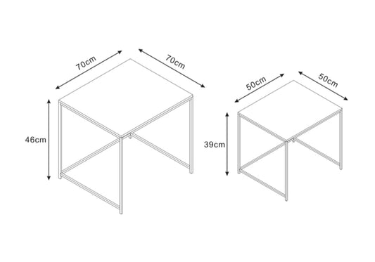 TABLE BASSE BELGRADE PIED METAL NOIR BOIS NOIR 70X70X46 / 50X50X40CM