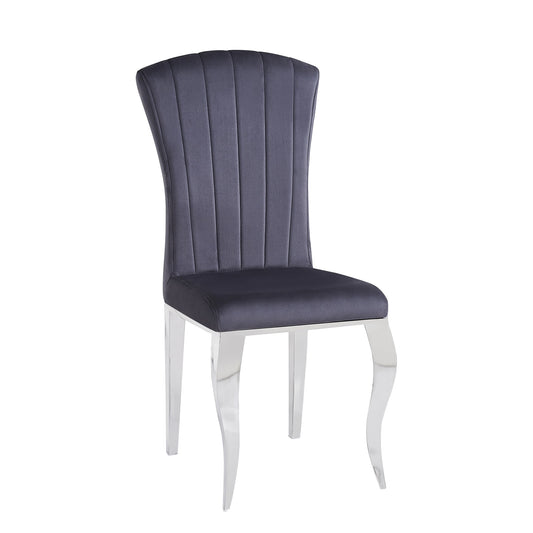 Chaises baroque Louis pied chrome tissu velours ardoise gris