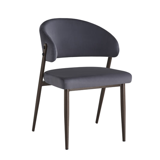 CHAISE LAMIA PIEDS EFFET NOYER TISSU VELOURS ANTHRACITE