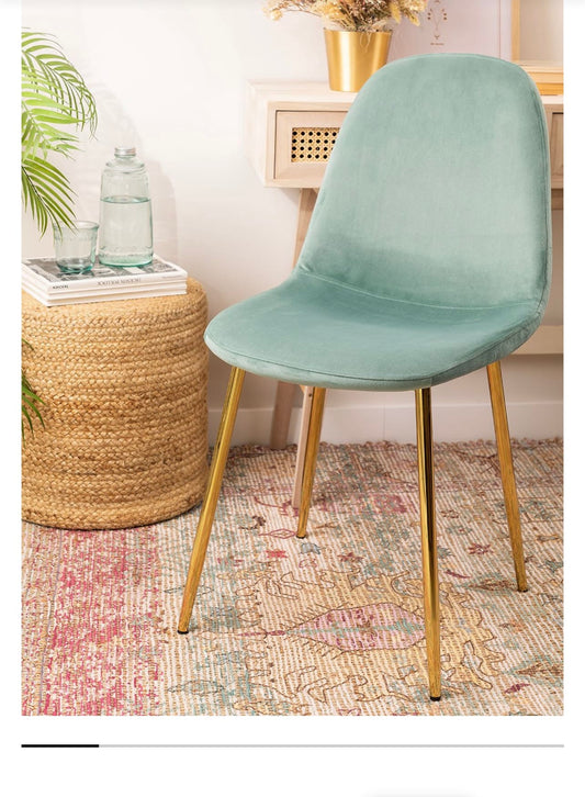 CHAISE SCANDINAVE GOLD VELOURS VERT D'EAU
