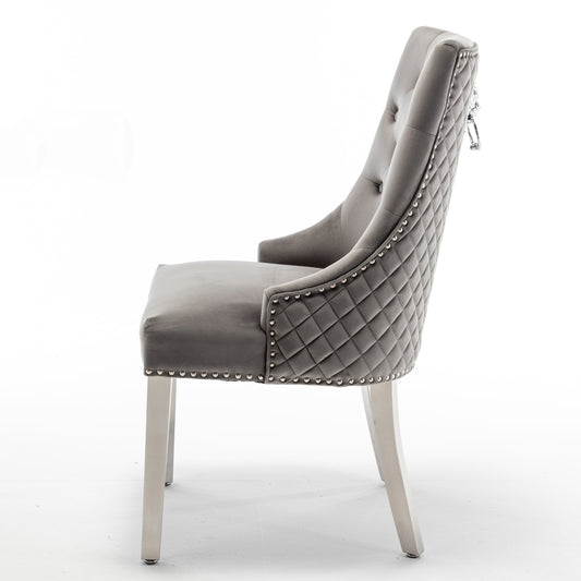 Lot de 2 chaises LION matelassée et cloutée chrome velours