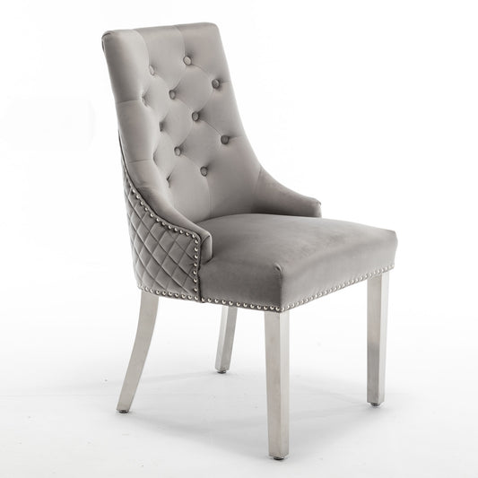 Lot de 2 chaises LION matelassée et cloutée chrome velours