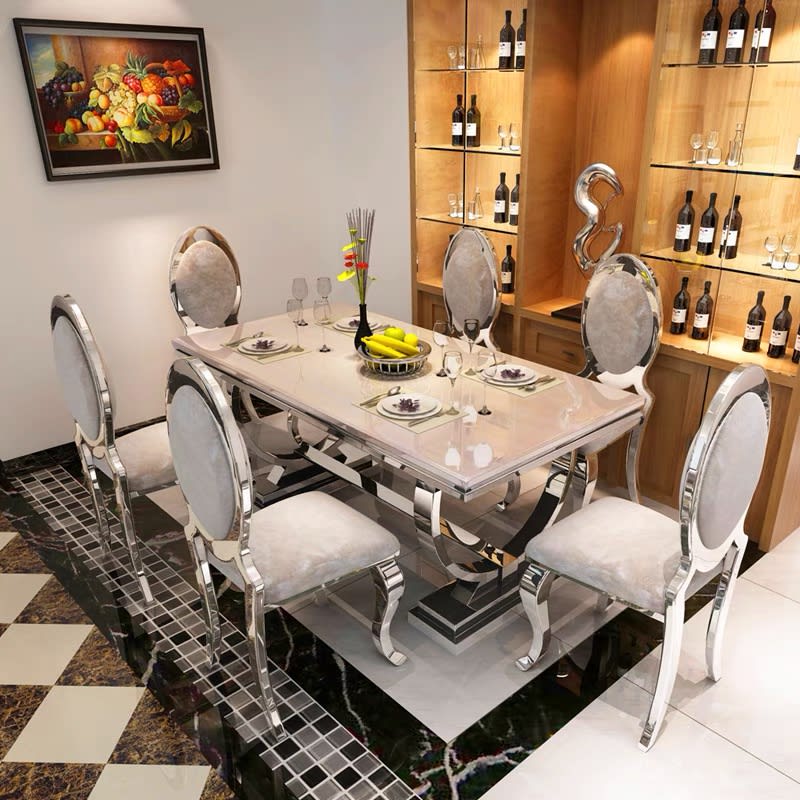 TABLE REPAS OMEGA CHROME MARBRE BLANC 180X90CM