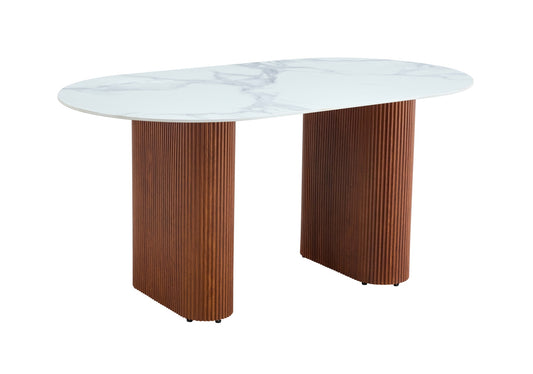 TABLE A MANGER ROXY PIED NOISETTE CERAMIQUE MARBRE BLANC 180X90cm