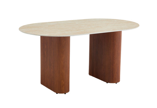 TABLE A MANGER ROXY PIED NOISETTE PLATEAU CERAMIQUE TRAVERTIN MAT 160