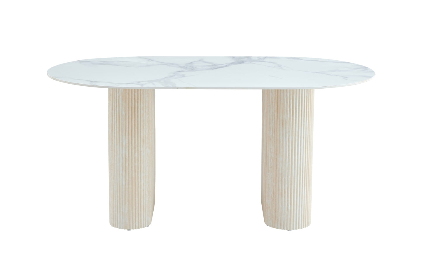 TABLE A MANGER ROXY PIED EFFET TRAVERTIN CERAMIQUE MARBRE BLANC 180X90CM