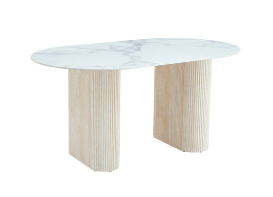 TABLE A MANGER ROXY PIED TRAVERTIN PLATEAU CERAMIQUE MARBRE BLANC (BLB) 160