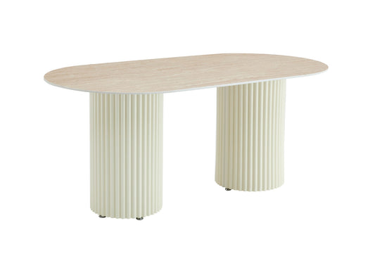 TABLE A MANGER KEYSHA BEIGE CERAMIQUE TRAVERTIN 180x90cm