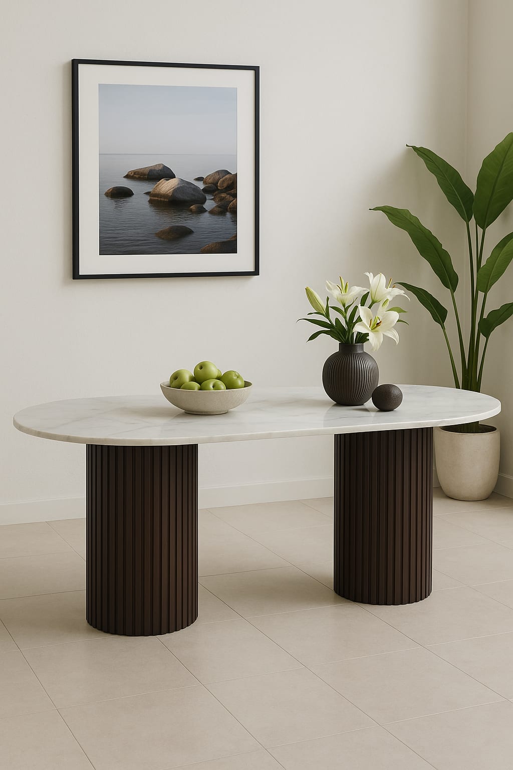 TABLE A MANGER KEYSHA PIED NOYER PLATEAU CERAMIQUE MOKA 180CM
