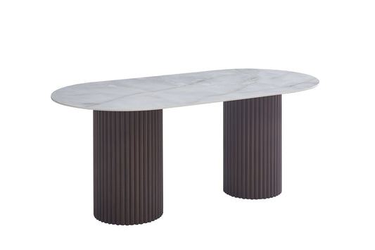 TABLE A MANGER KEYSHA PIED NOYER PLATEAU CERAMIQUE MOKA 180CM