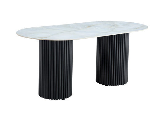 TABLE A MANGER KEYSHA METAL NOIR CERAMIQUE MOKA 180x90cm