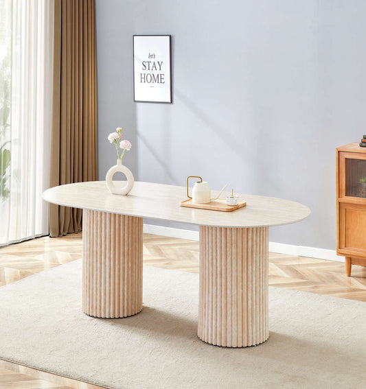 TABLE A MANGER KEYSHA PIED TRAVERTIN PLATEAU CERAMIQUE TRAVERTIN MAT 160CM