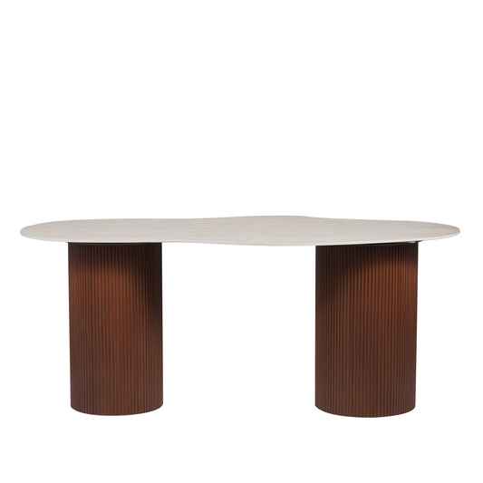 TABLE A MANGER NIKI PIED NOYER PLATEAU CERAMIQUE TRAVERTIN MAT 180CM