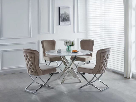 Table a manger ronde JESSICA chrome XXL 120 cm 4 couverts