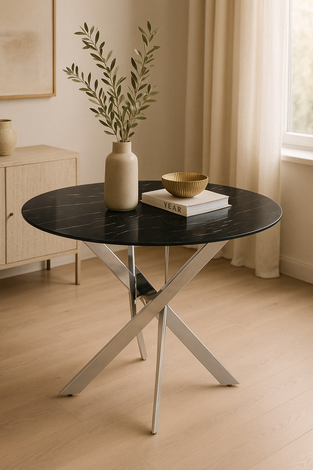 Table à manger ronde JESSICA chrome 100 cm 4 couverts