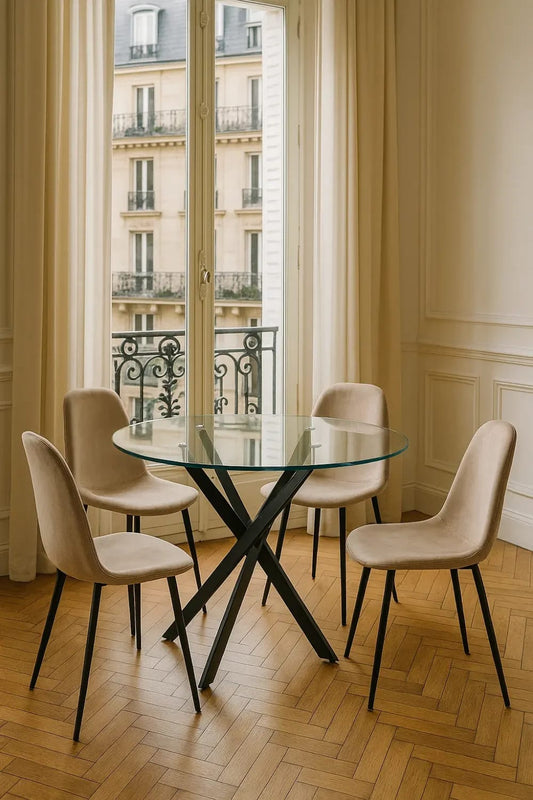 TABLE REPAS JESSICA METAL NOIR PLATEAU TRANSPARENT XXL 120 x 75