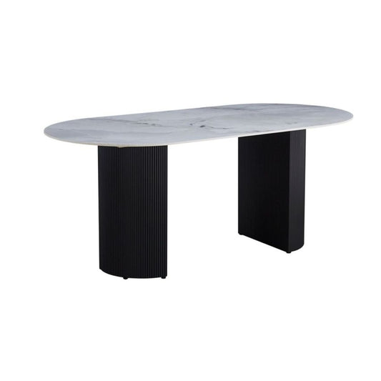 Table à manger ANNA plateau en céramique marbré gris L 180 cm