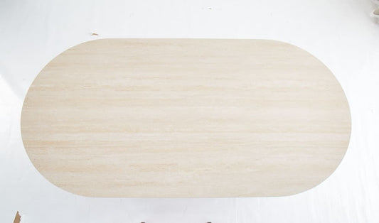 TABLE A MANGER SELENA PIED METAL NOIR PLATEAU EN CERAMIQUE TRAVERTIN MAT 180x90cm