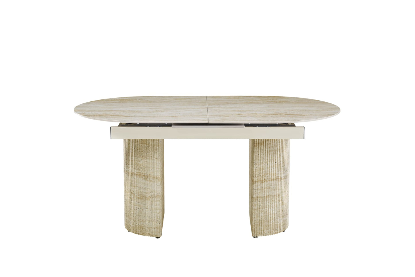 TABLE EXTENSIBLE SAHARA PIED EFFET TRAVERTIN PLATEAU CERAMIQUE TRAVERTIN BRILLAN 160/200x90x75