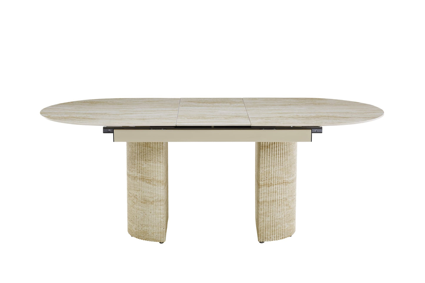 TABLE EXTENSIBLE SAHARA PIED EFFET TRAVERTIN PLATEAU CERAMIQUE TRAVERTIN BRILLAN 160/200x90x75