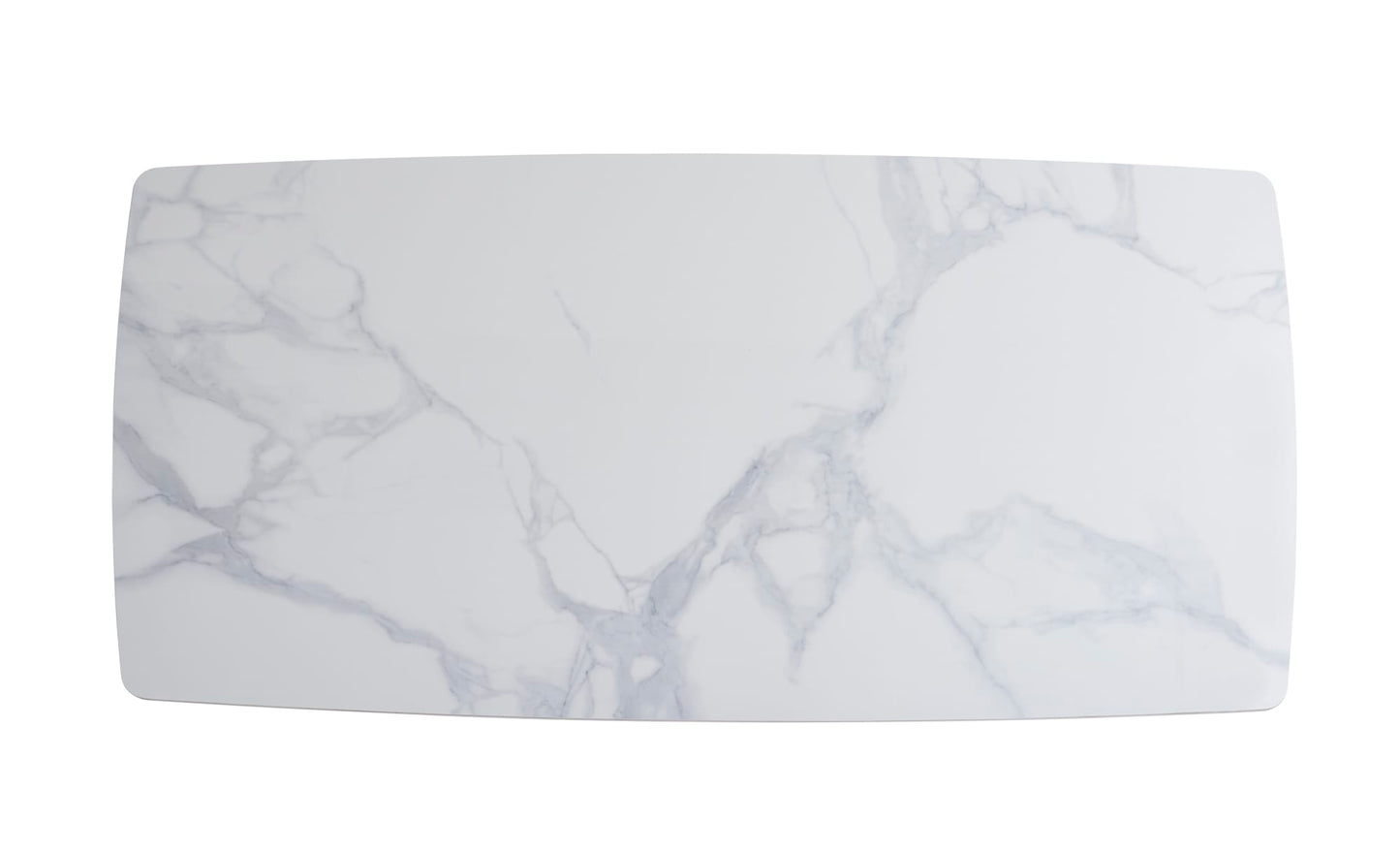 TABLE A MANGER GRAFFI PIED CHROME PLATEAU EN CERAMIQUE MARBRE BLANC180x90x75cm