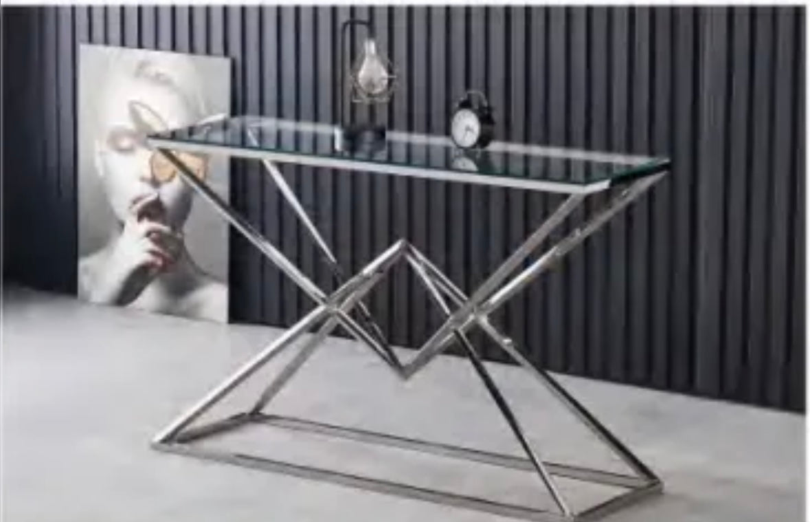 CONSOLE PYRAMIDE CHROME TRANSPARENT 120x40x78 cm